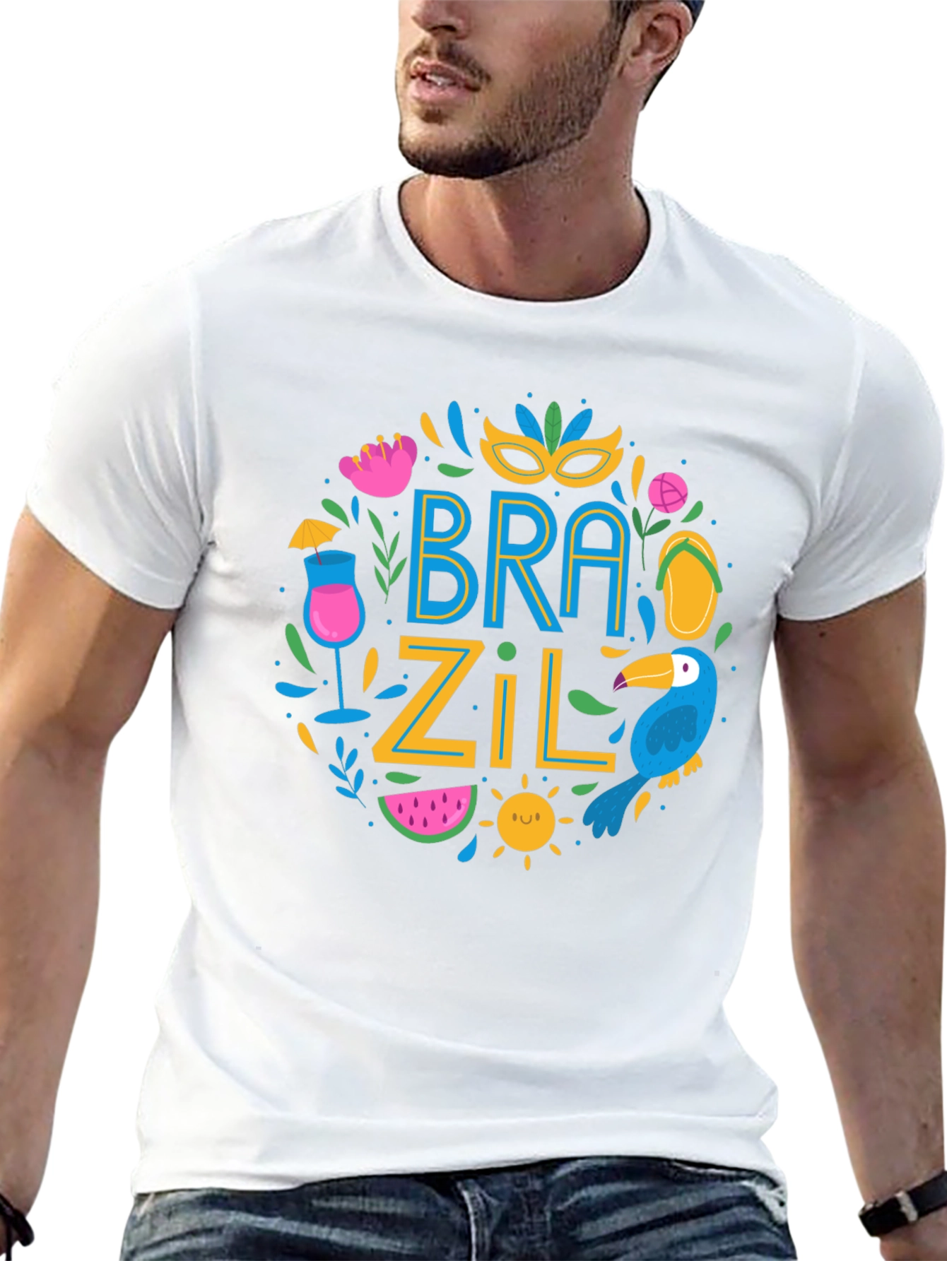 Brazil Themed Graphic Print Black T-Shirt