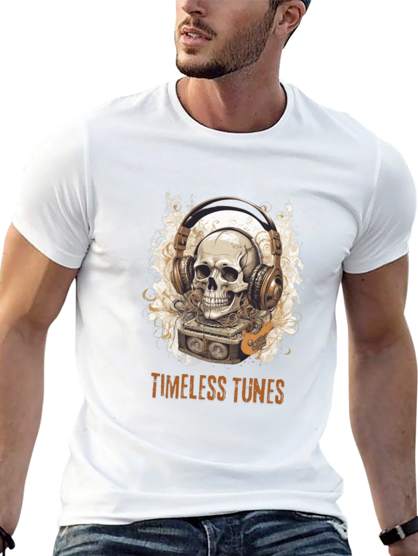 Timeless Tunes Skull Graphic Tee - Music Lovers T-Shirt