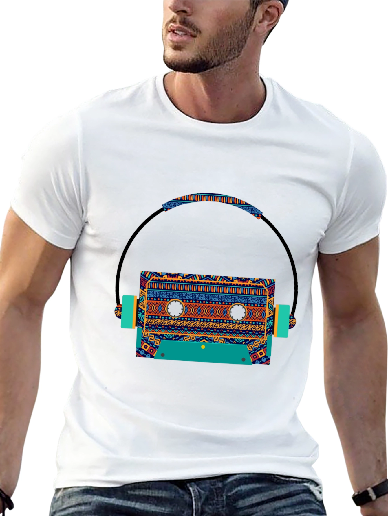 Retro Cassette & Headphone Graphic Tee