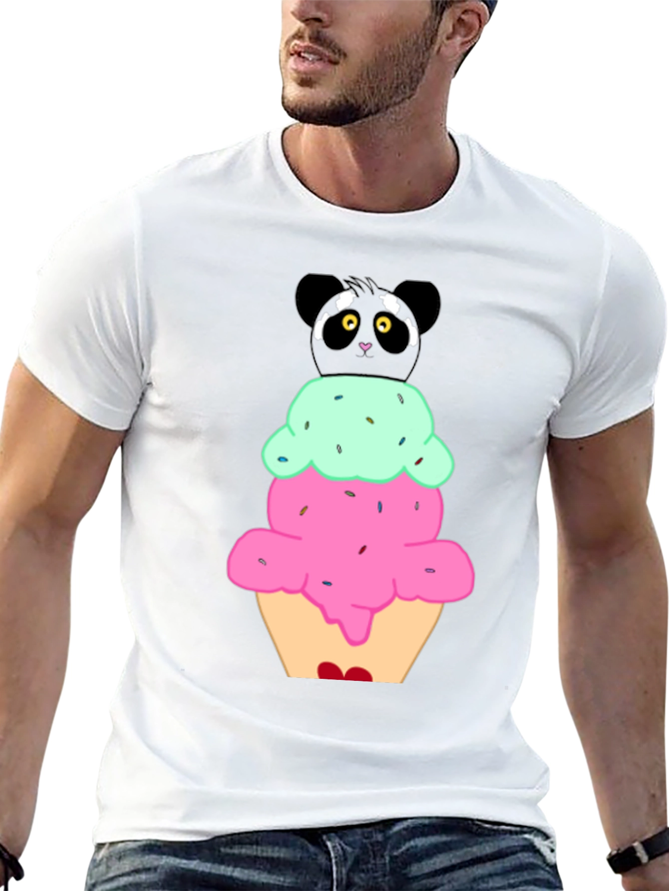 Panda Ice Cream Graphic T-Shirt - Cute Novelty Tee