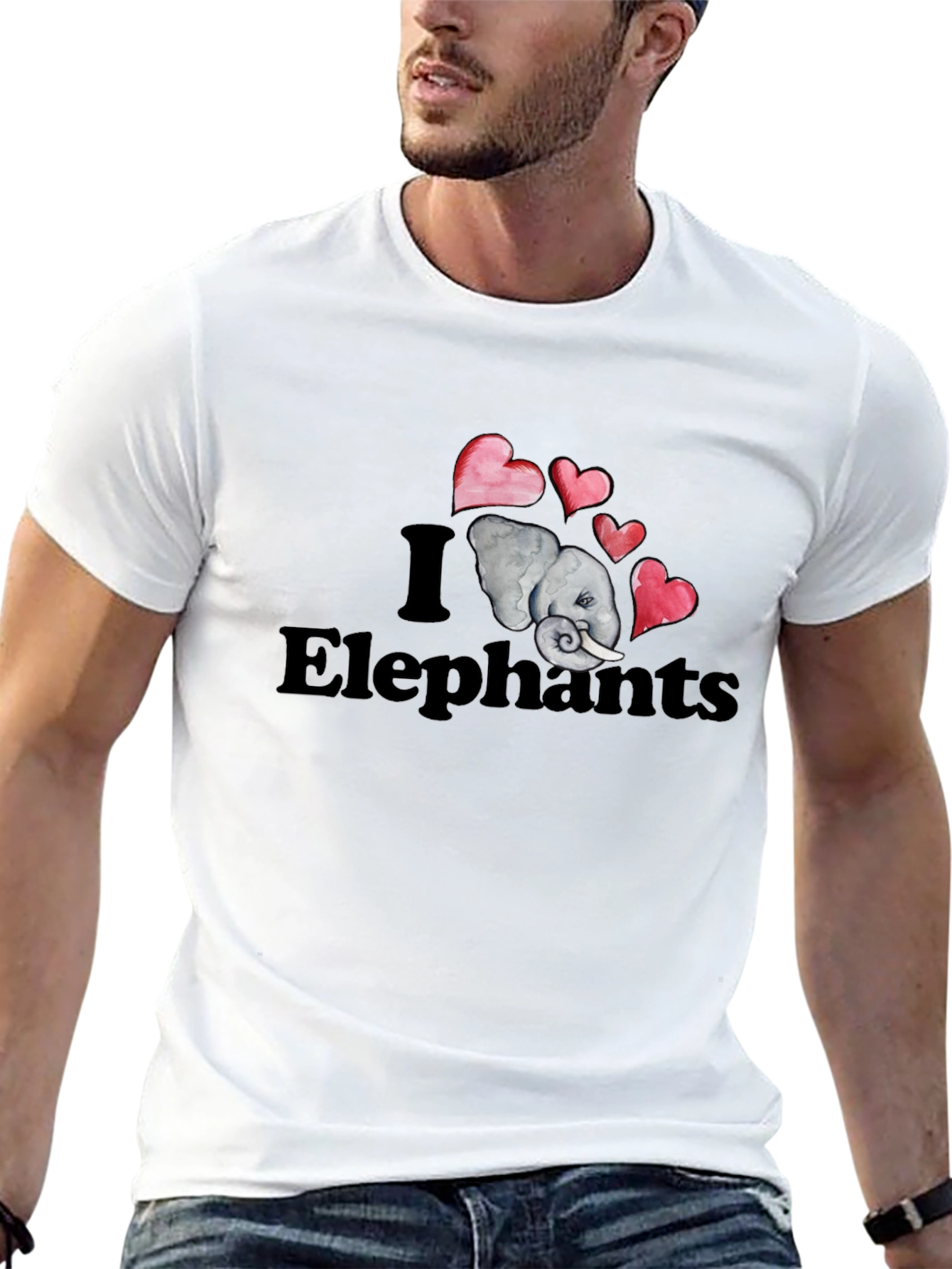I Love Elephants Graphic T-Shirt - Black