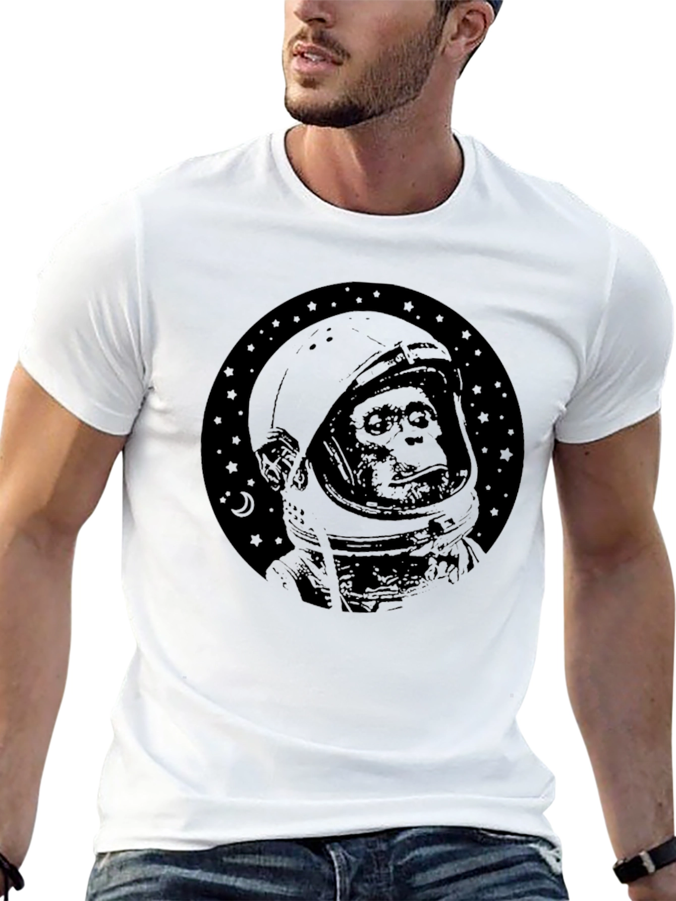 Chimpanzee Astronaut Graphic T-Shirt - Unisex Black Tee