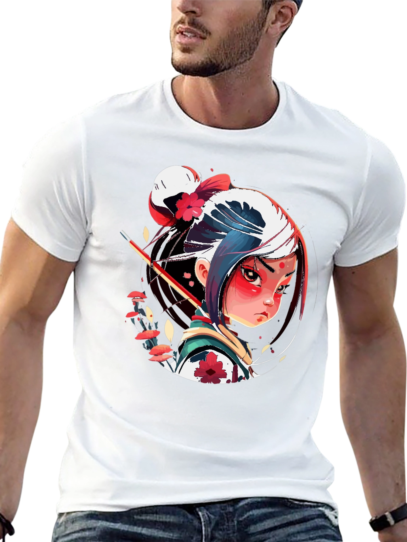 Anime Samurai Girl Graphic Tee - Stylish Black T-Shirt
