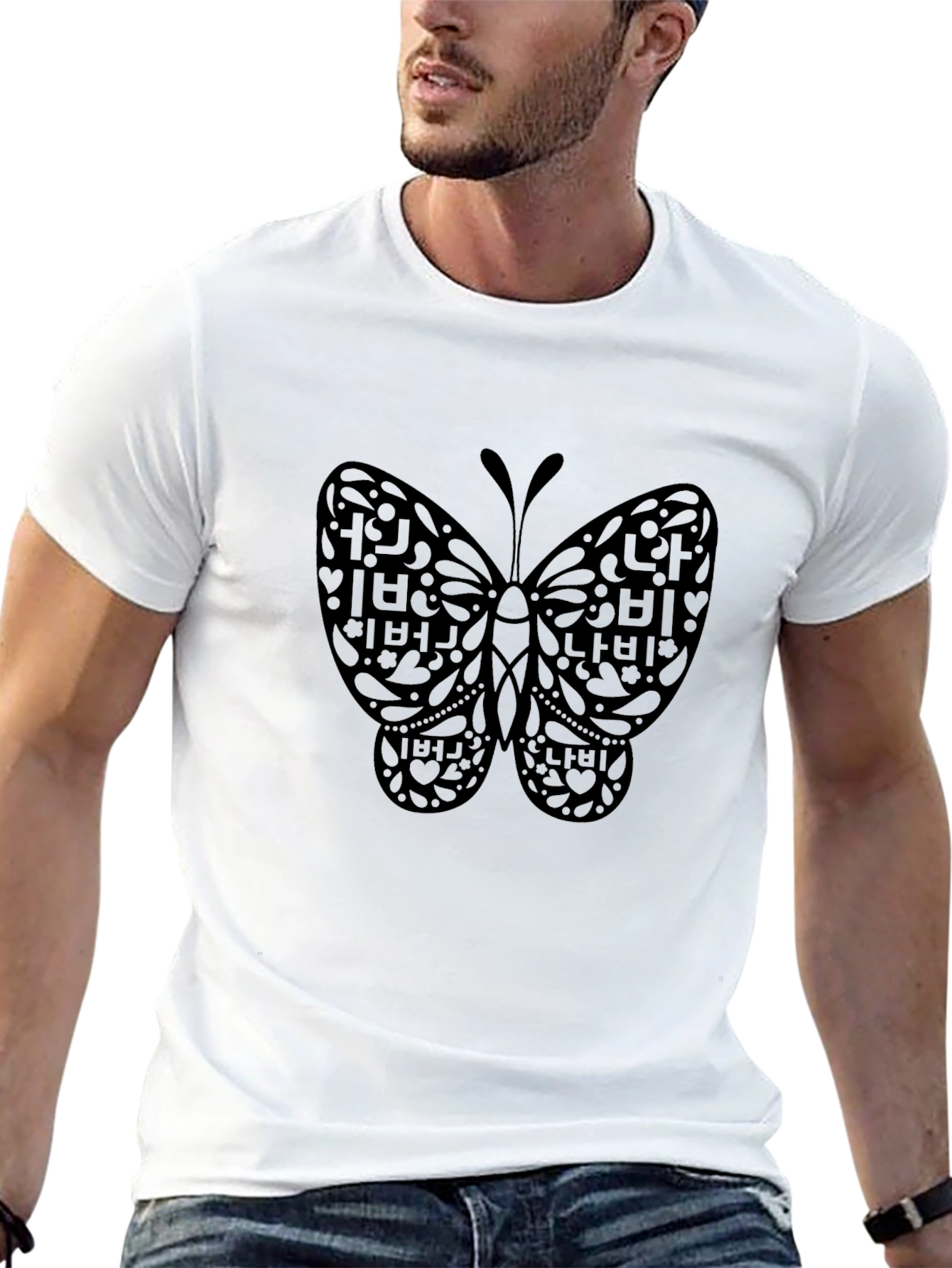 Butterfly Graphic Black T-Shirt - Unique Korean Design