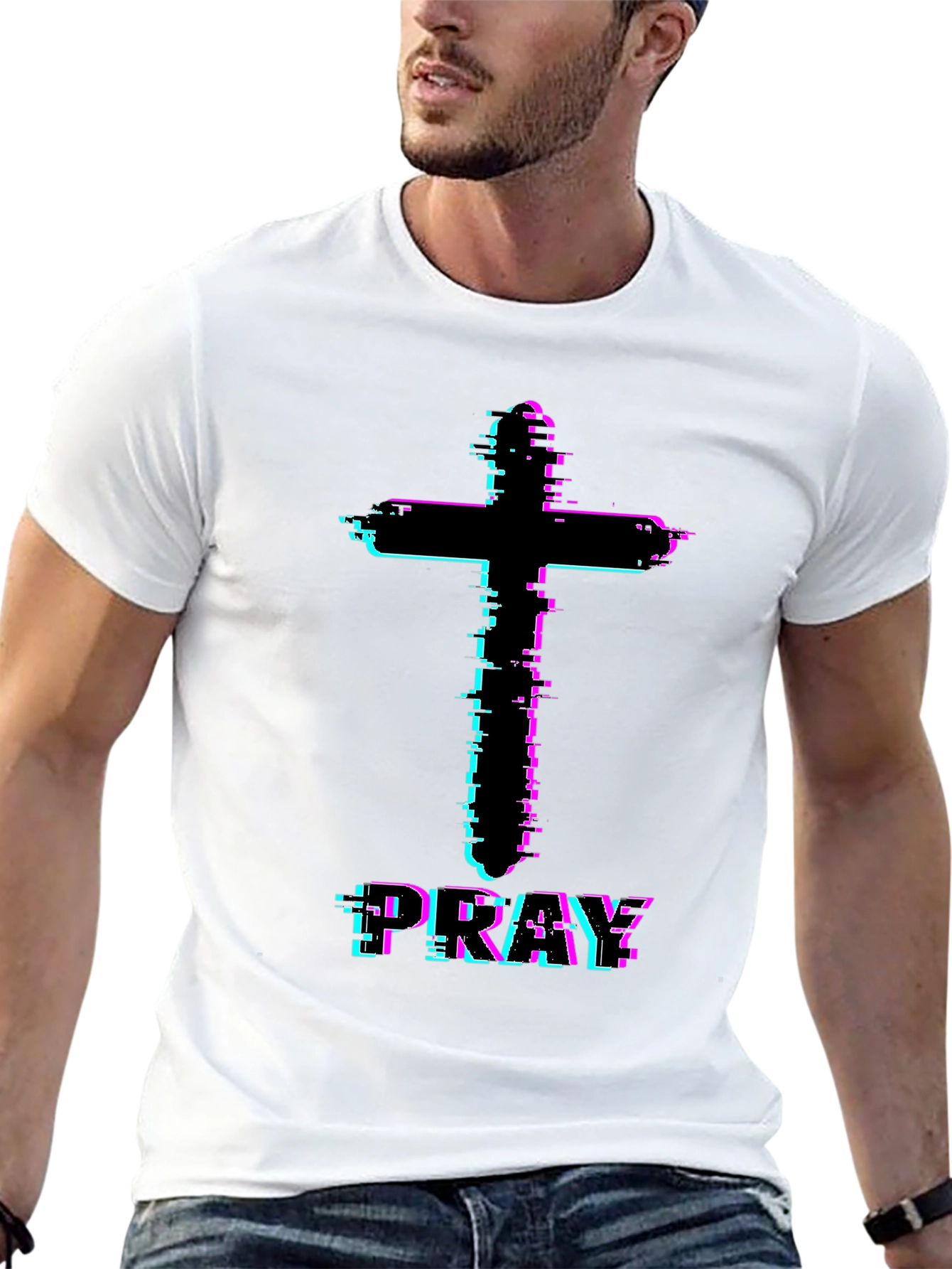 Pray Glitch Cross Graphic Tee