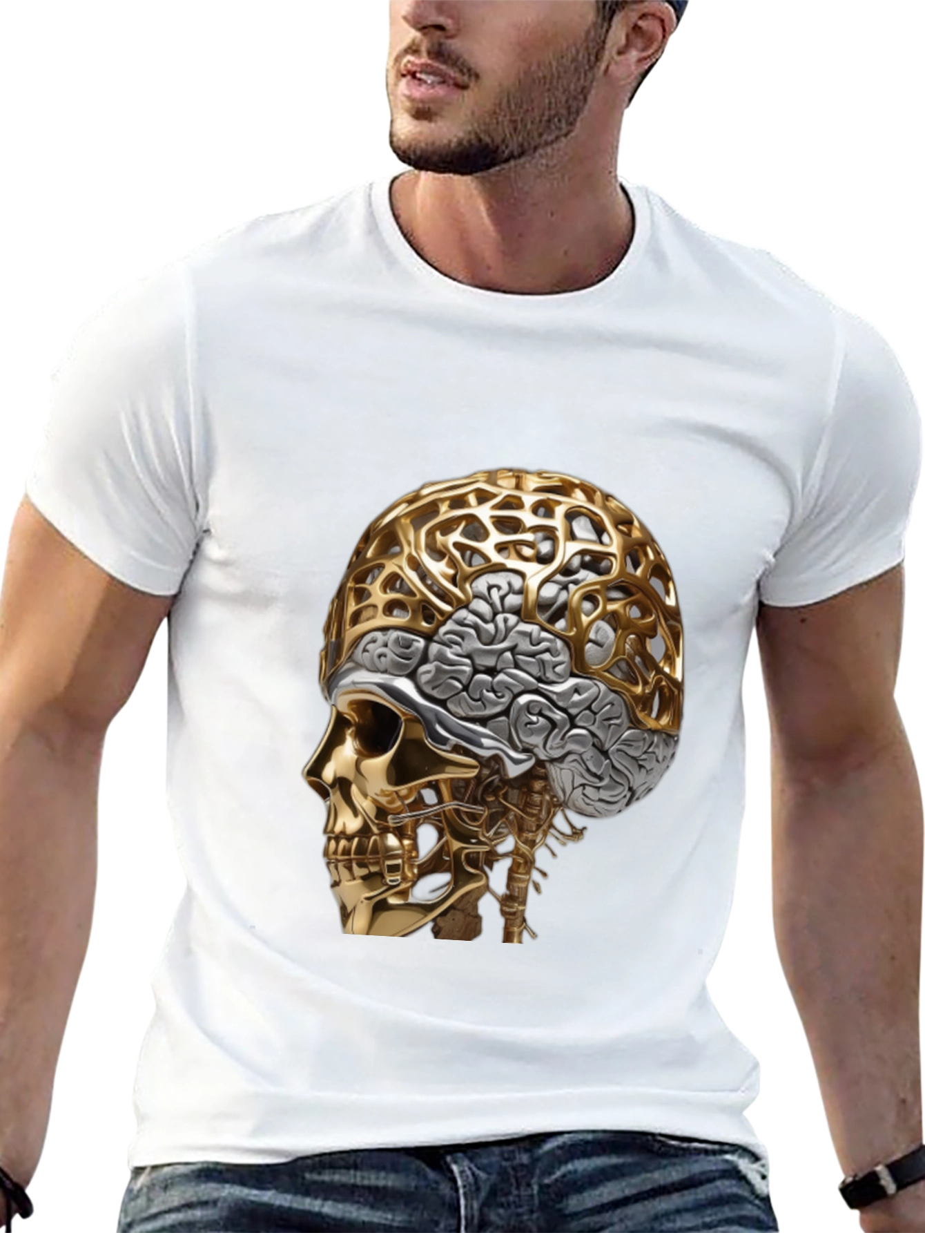 Golden Skull & Brain Graphic Tee