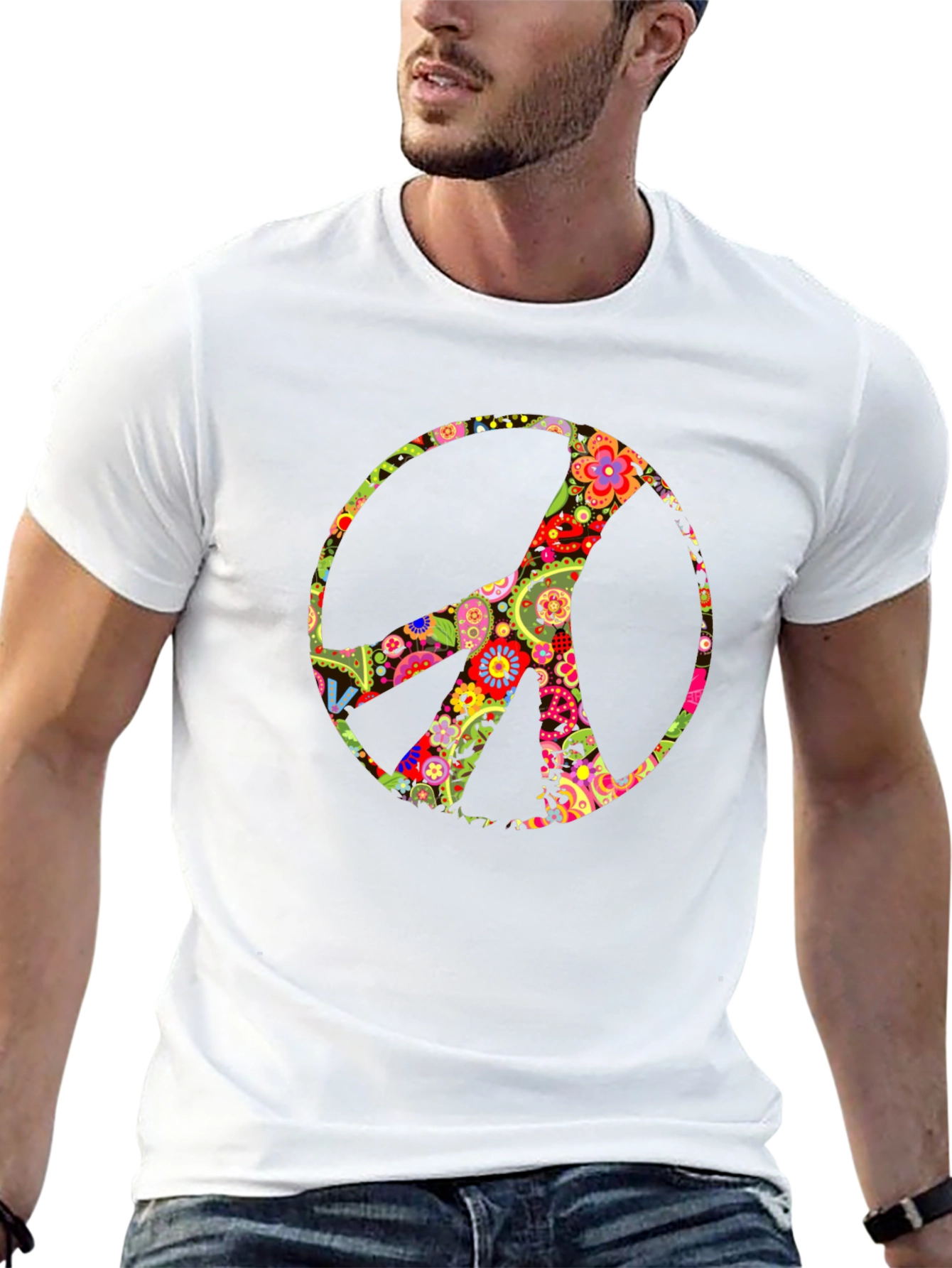 Floral Peace Sign Black T-Shirt