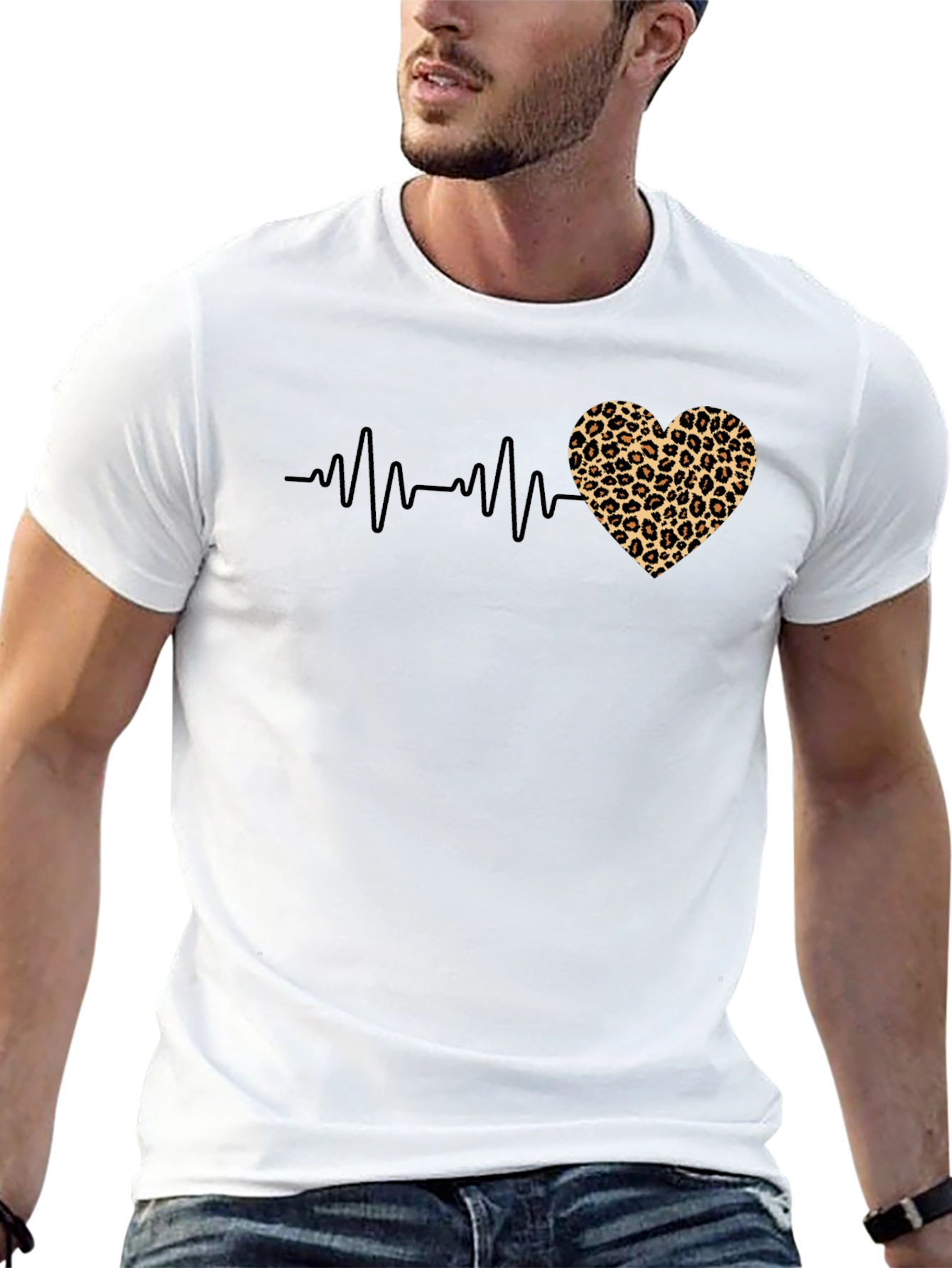 Leopard Heartbeat Black T-Shirt