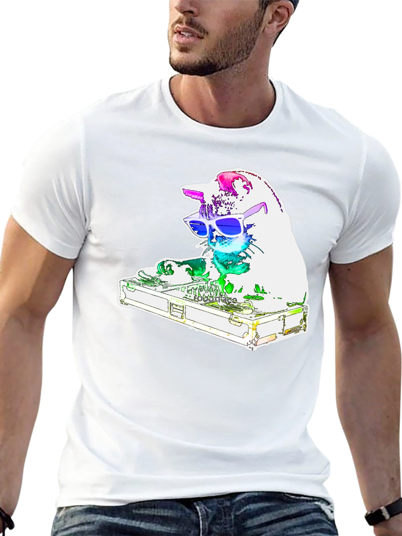 DJ Cat Graphic T-Shirt - Black Cotton Tee