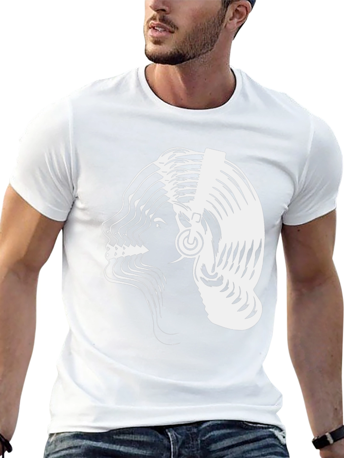 Abstract Woman Headphones Graphic Tee - Black Cotton Blend