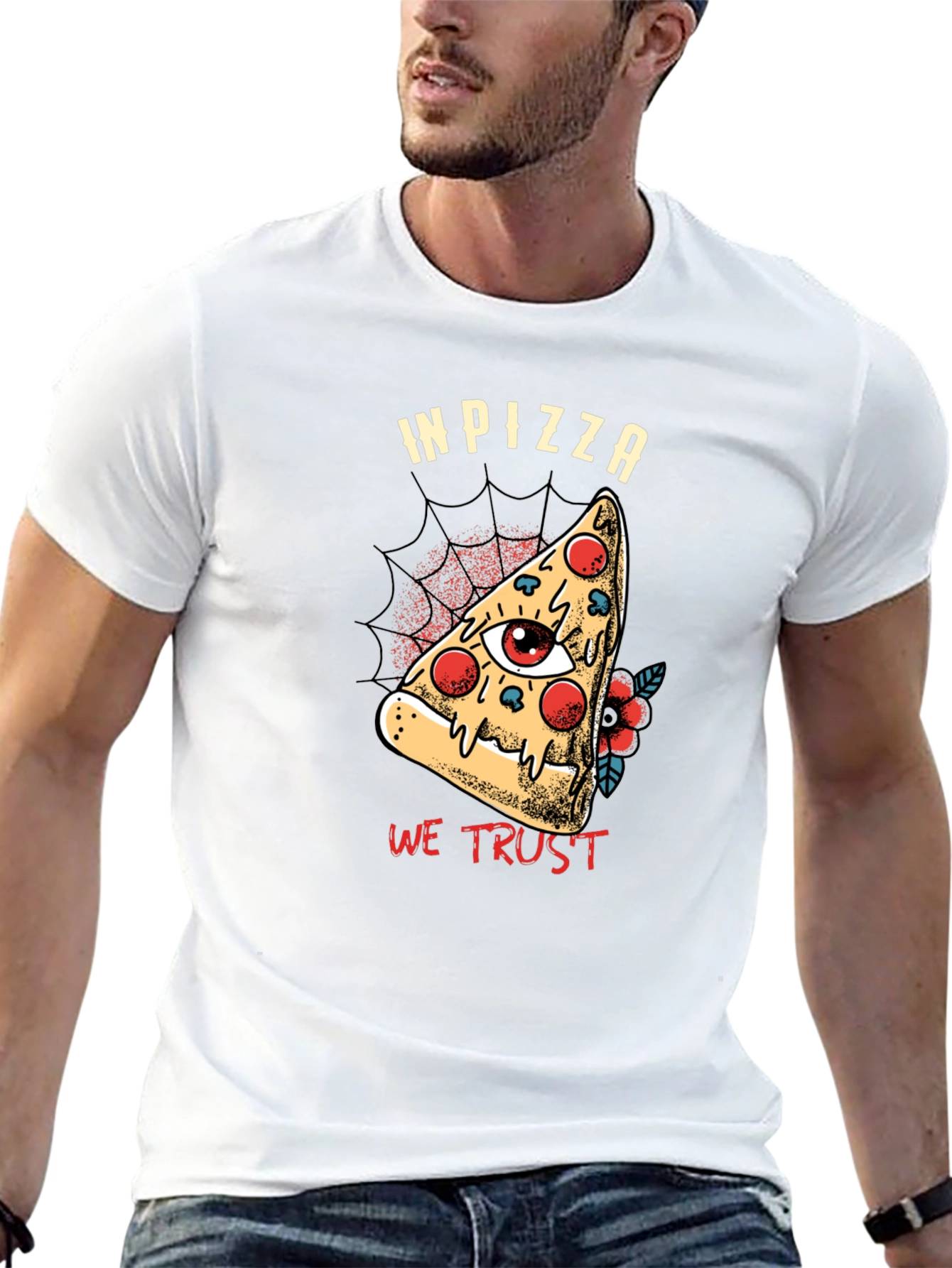 In Pizza We Trust Graphic T-Shirt - Black