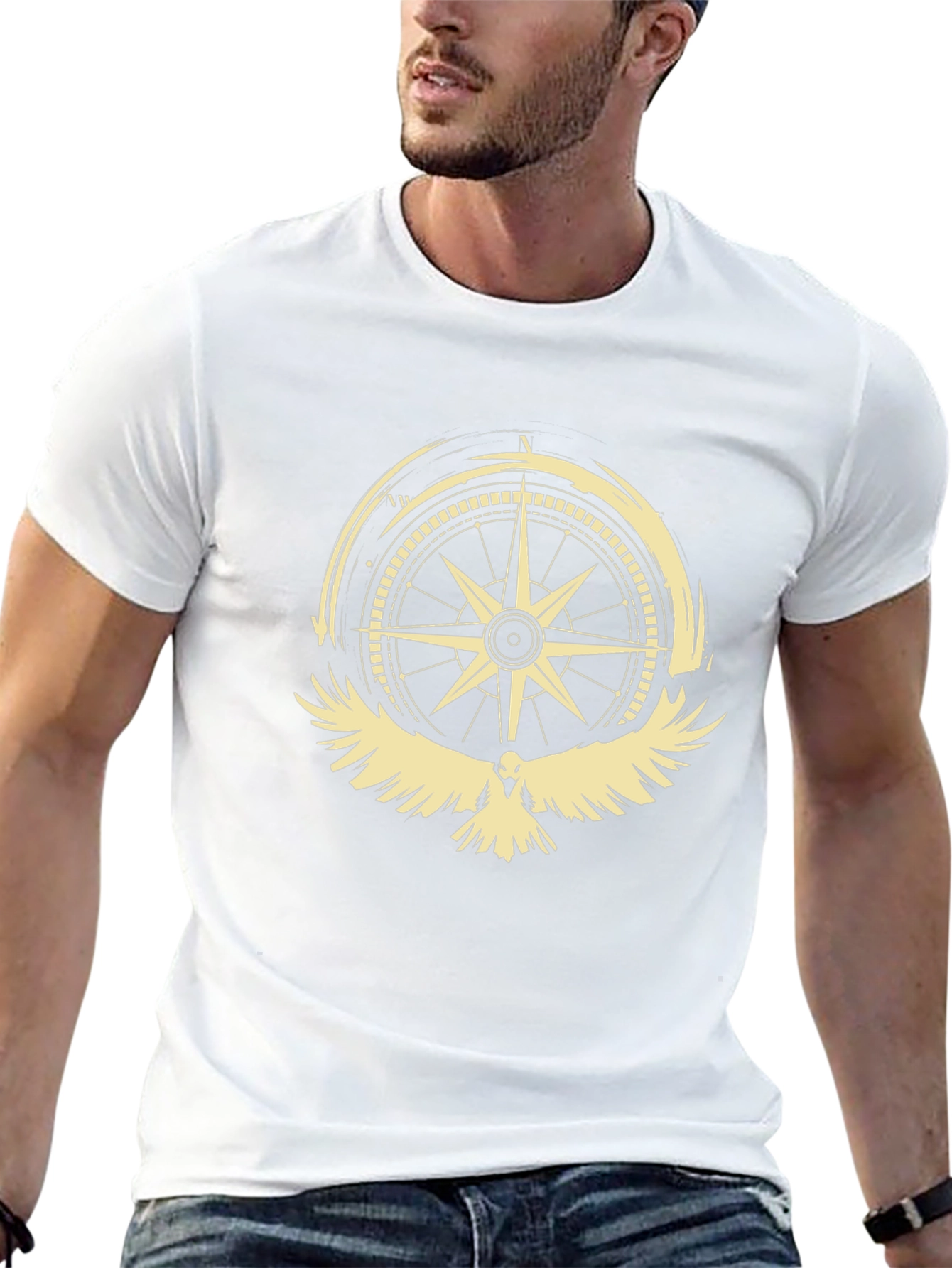Compass & Bird Graphic Print Tee - Black