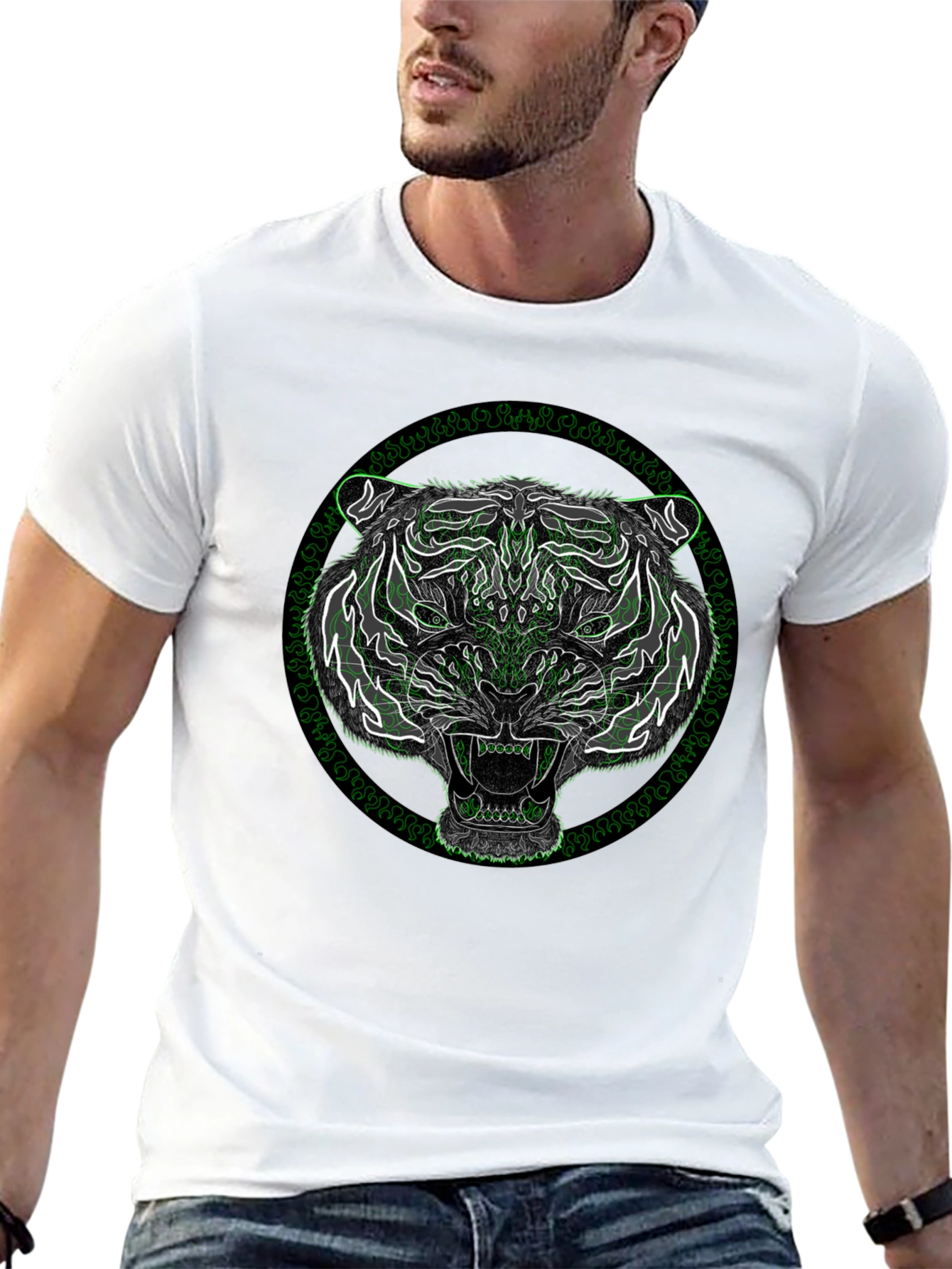 Mens Black Tiger Graphic T-Shirt