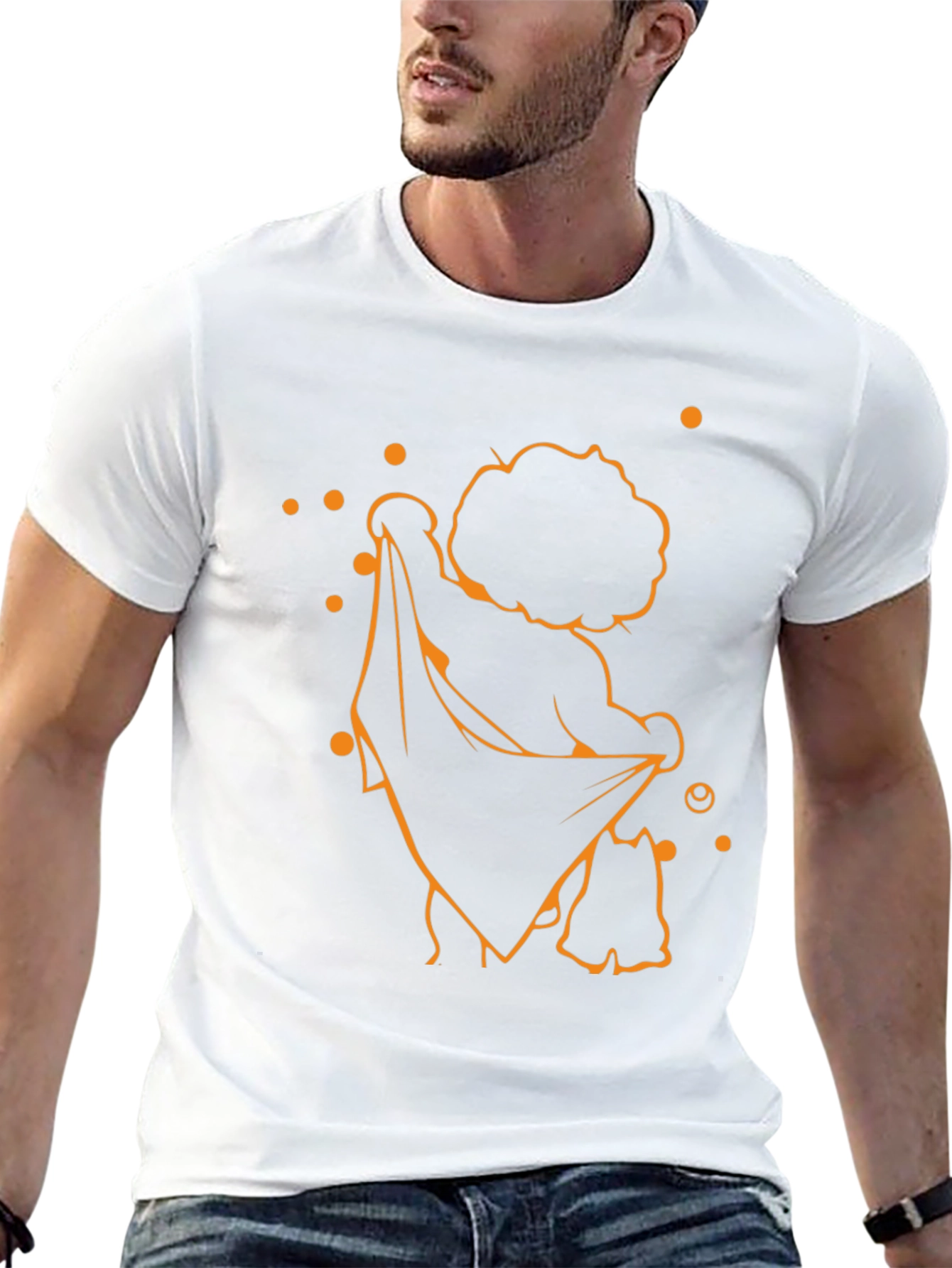 Funky Black T-Shirt with Orange Cartoon Print