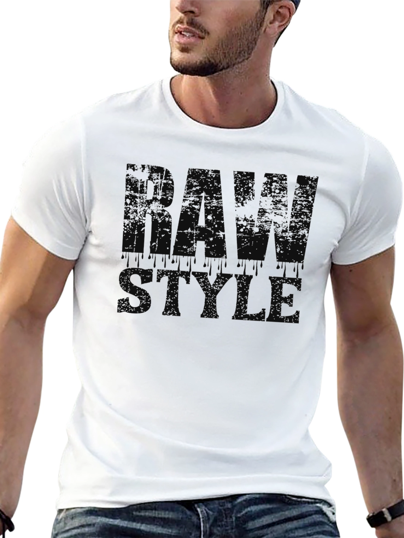 Raw Style Graphic Print Black T-Shirt