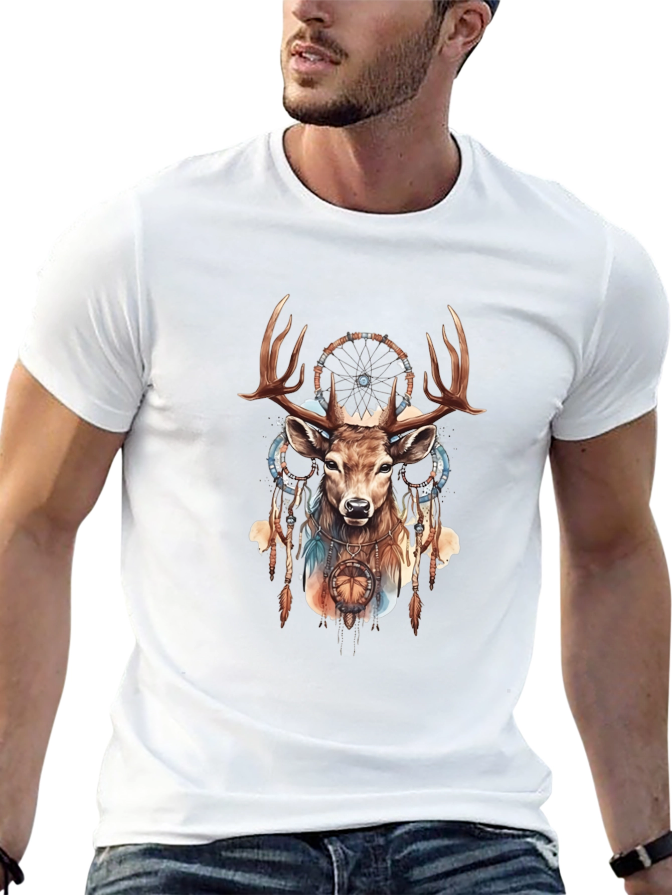 Deer Dreamcatcher Graphic Tee - Black Cotton Blend