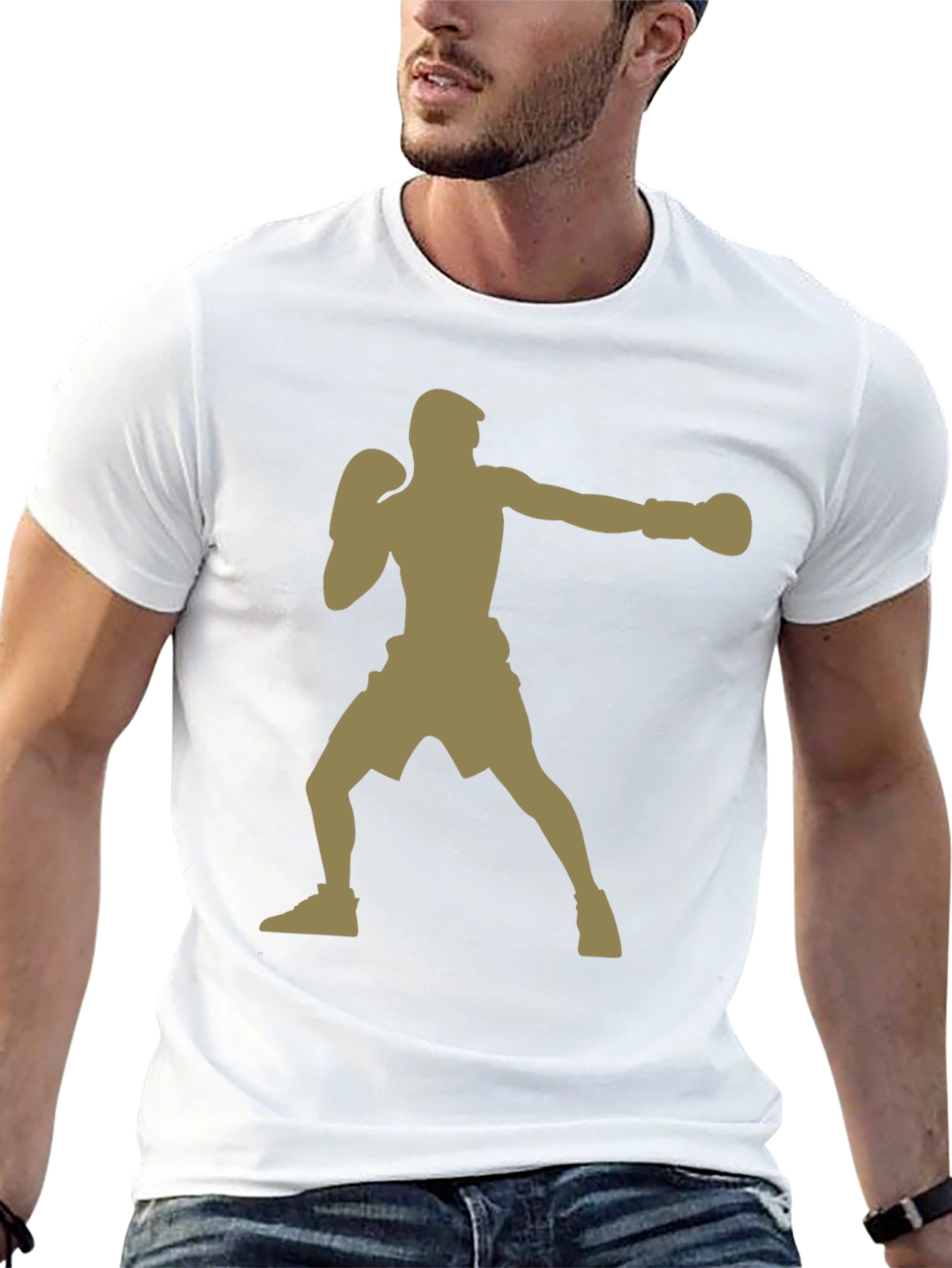 Boxer Silhouette Graphic Print Tee - Black