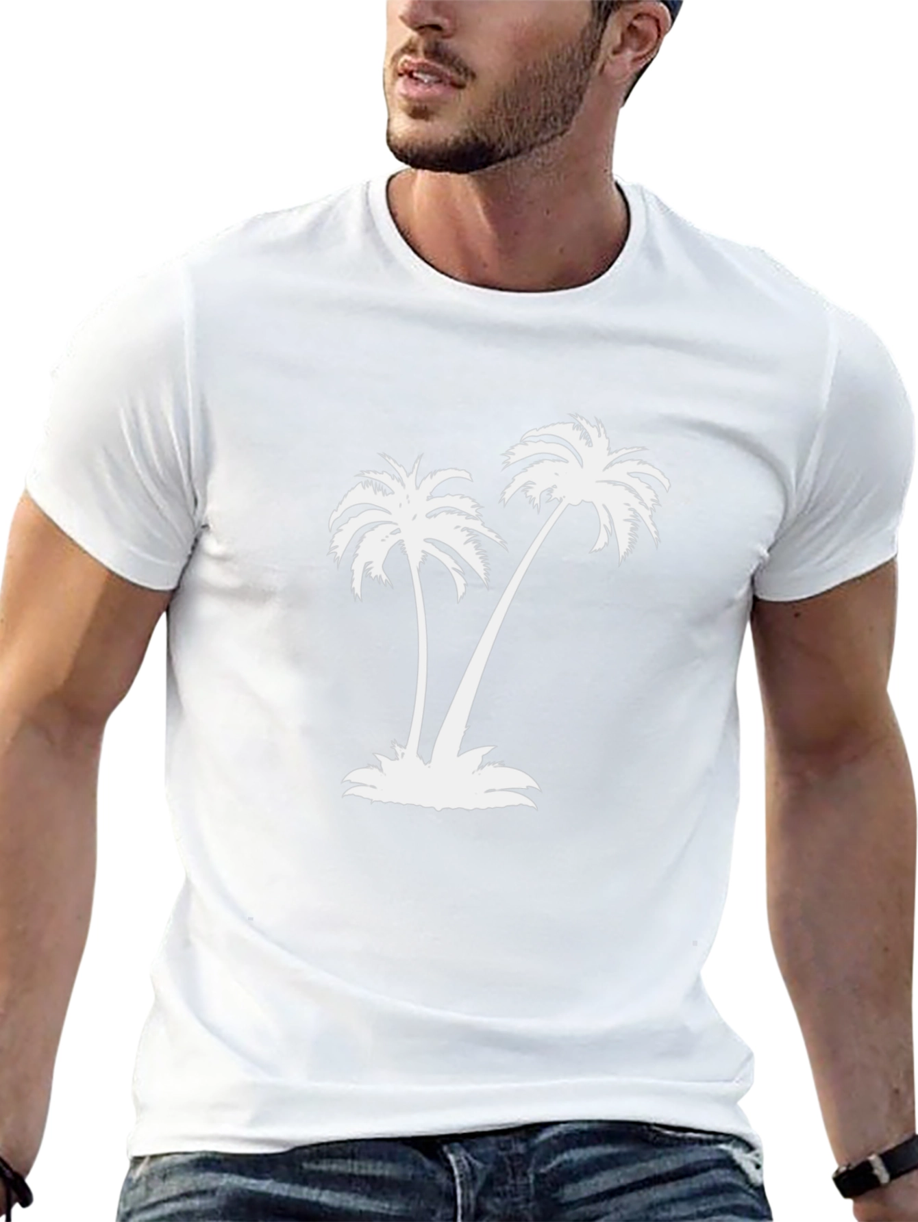 Tropical Palm Tree Graphic Tee - Black Cotton T-Shirt