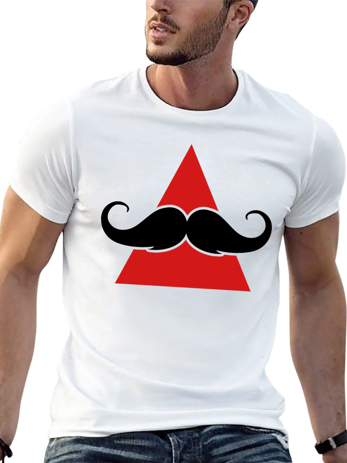Mustache Triangle Graphic Tee - Black Cotton T-Shirt