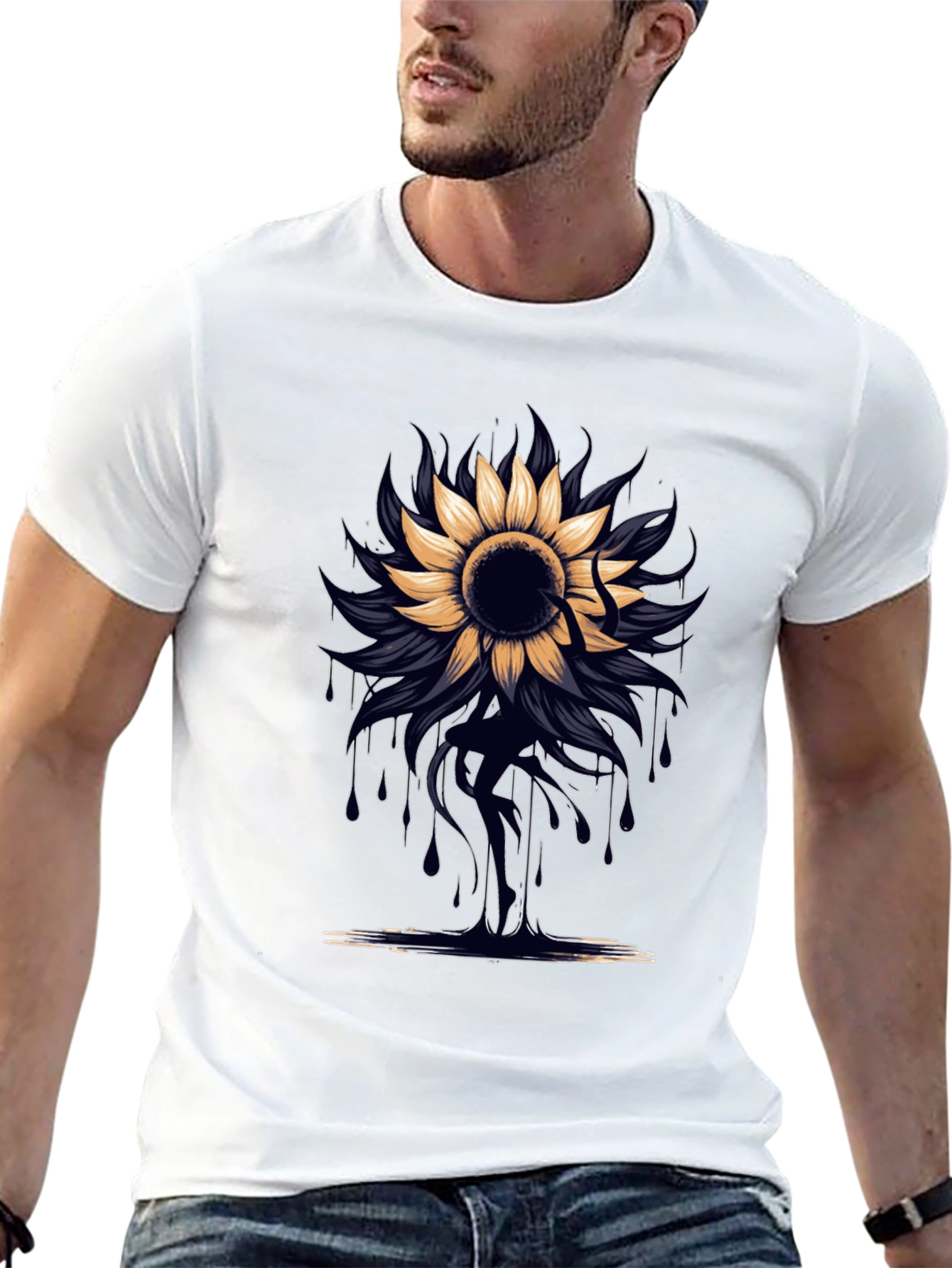 Sunflower Drip Graphic Tee - Unique Artistic Design