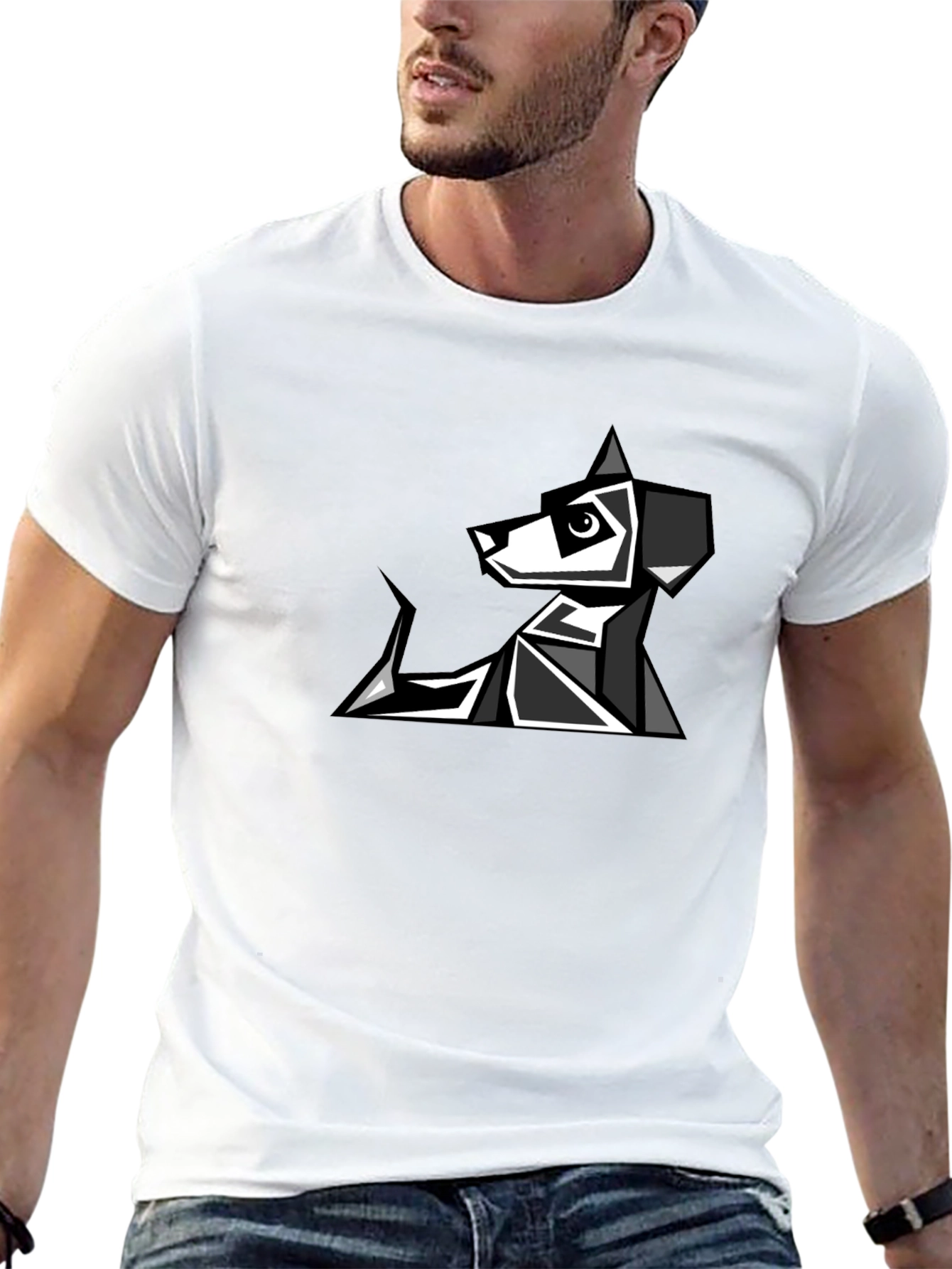Geometric Dog Graphic Tee - Modern Pet Lovers T-Shirt