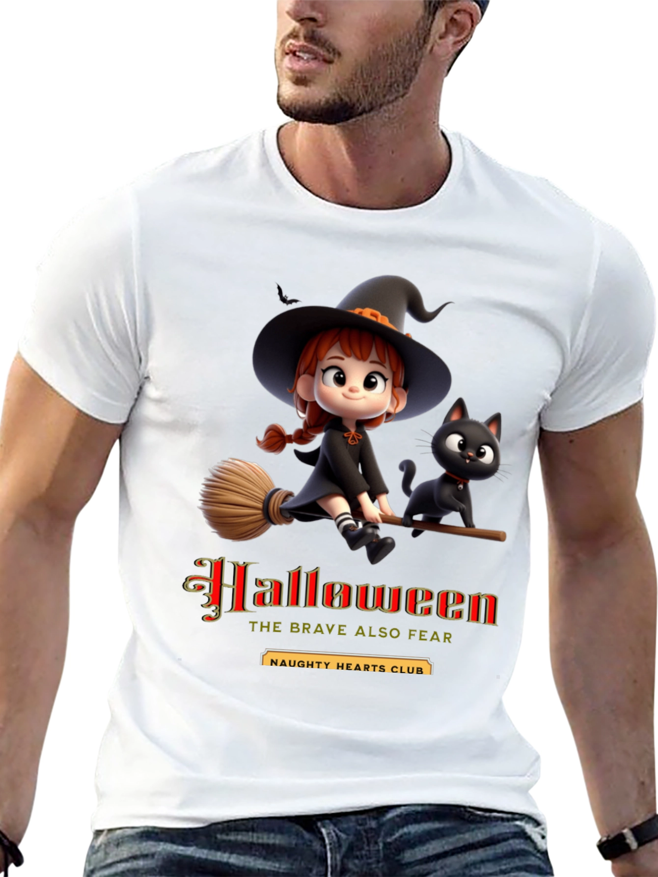 Halloween Witch & Cat Graphic Tee