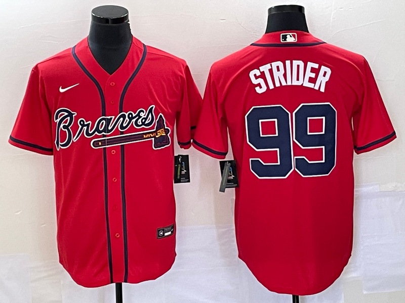 Men's Atlanta Braves Spencer Strider #99 Red Replica Player Jerseys