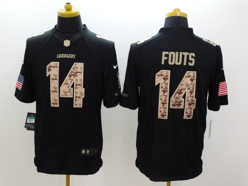 Men's Los Angeles Chargers Dan Fouts #14 Black Game Player Jerseys