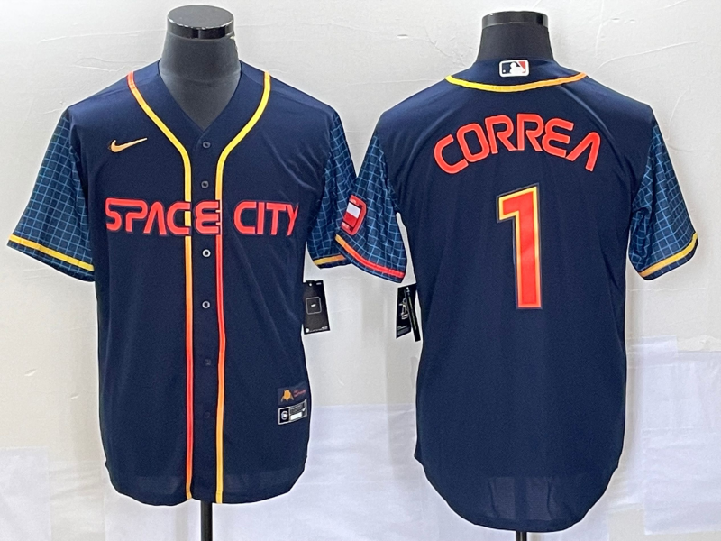 Men's Houston Astros Carlos Correa #1 Navy 2022 City Connect Replica Player Jerseys