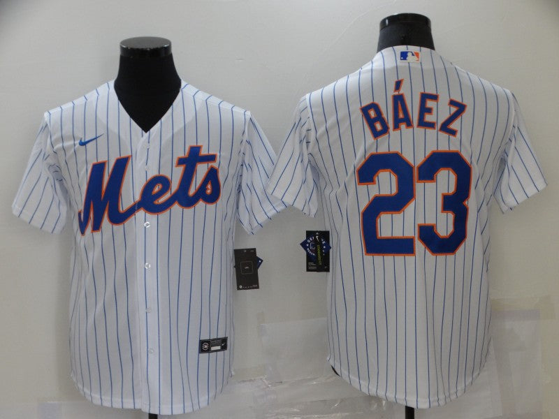 Men's New York Mets Javier Baez #23 White Replica Baseball Jerseys