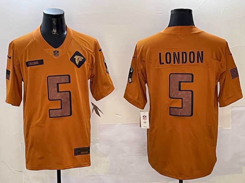 Men's Atlanta Falcons Drake London #5 Brown 2023 Salute To Service Limited Jerseys