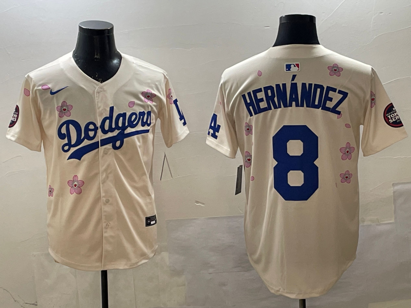 Men's Los Angeles Dodgers Enrique Hernandez #8 Cream Alternate Replica Player Jerseys