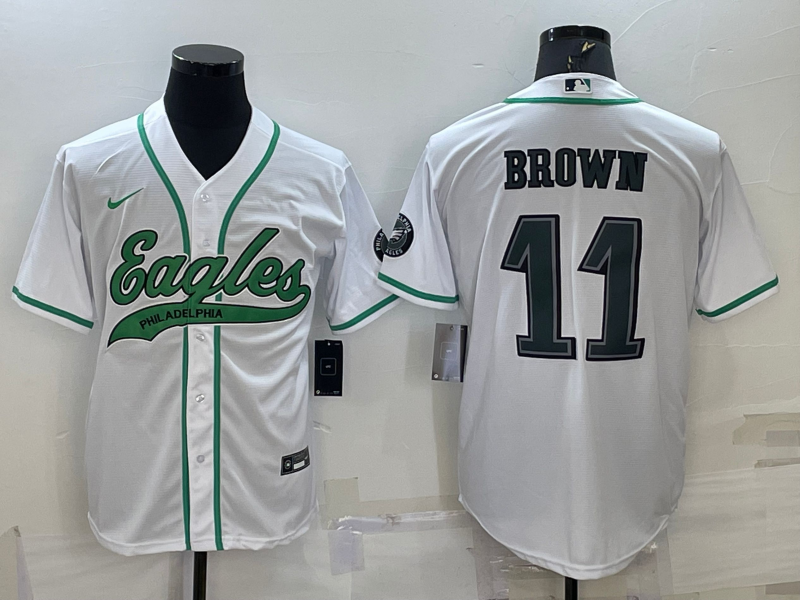 Men's Philadelphia Eagles A.J. Brown #11 White Game Jerseys Joint Edition