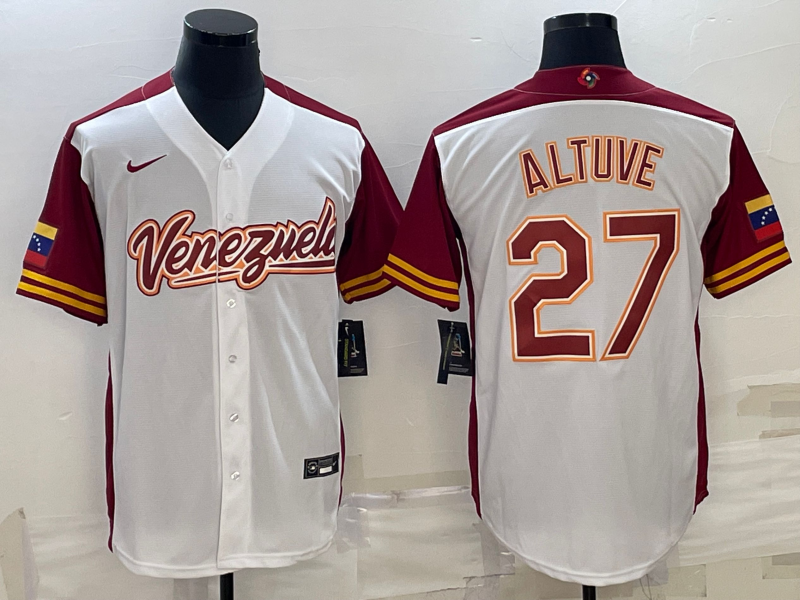 Men's 2023 World Baseball Classic #27 Jose Altuve Venezuela White Jerseys