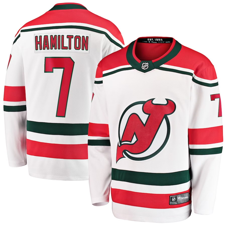 Men's New Jerseys Devils Dougie Hamilton #7 White Player Game Jerseys