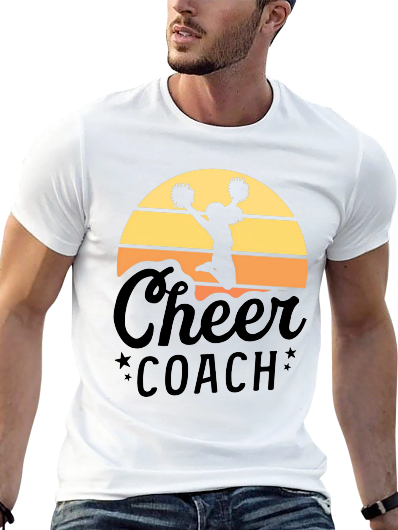Cheer Coach T-Shirt - Sunset Design Black Tee