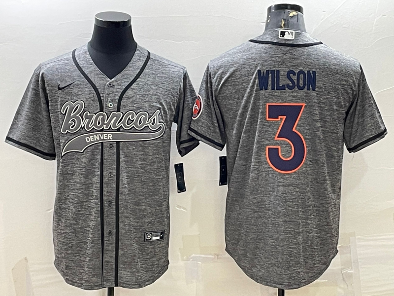 Men's Denver Broncos Russell Wilson #3 Gray Player Jerseys Joint Edition