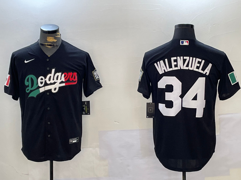 Men's Los Angeles Dodgers Fernando Valenzuela #34 Black Replica Player Name Jerseys