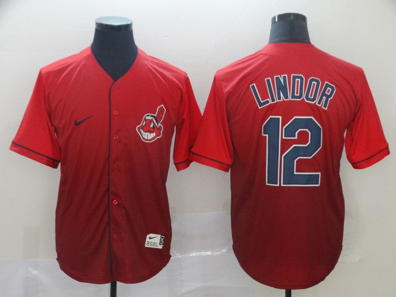Men's Cleveland Guardians Francisco Lindor #12 Red Gradient Replica Jerseys