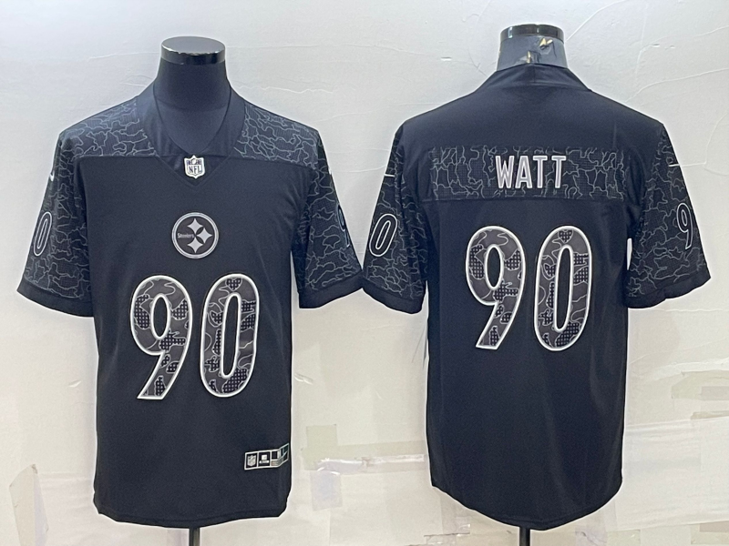 Men's Pittsburgh Steelers T.J. Watt #90 Black Retired Player RFLCTV Limited Jerseys