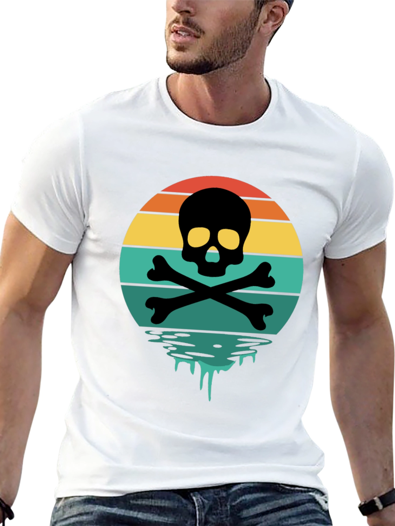 Skull & Crossbones Sunset T-Shirt - Retro Graphic Tee