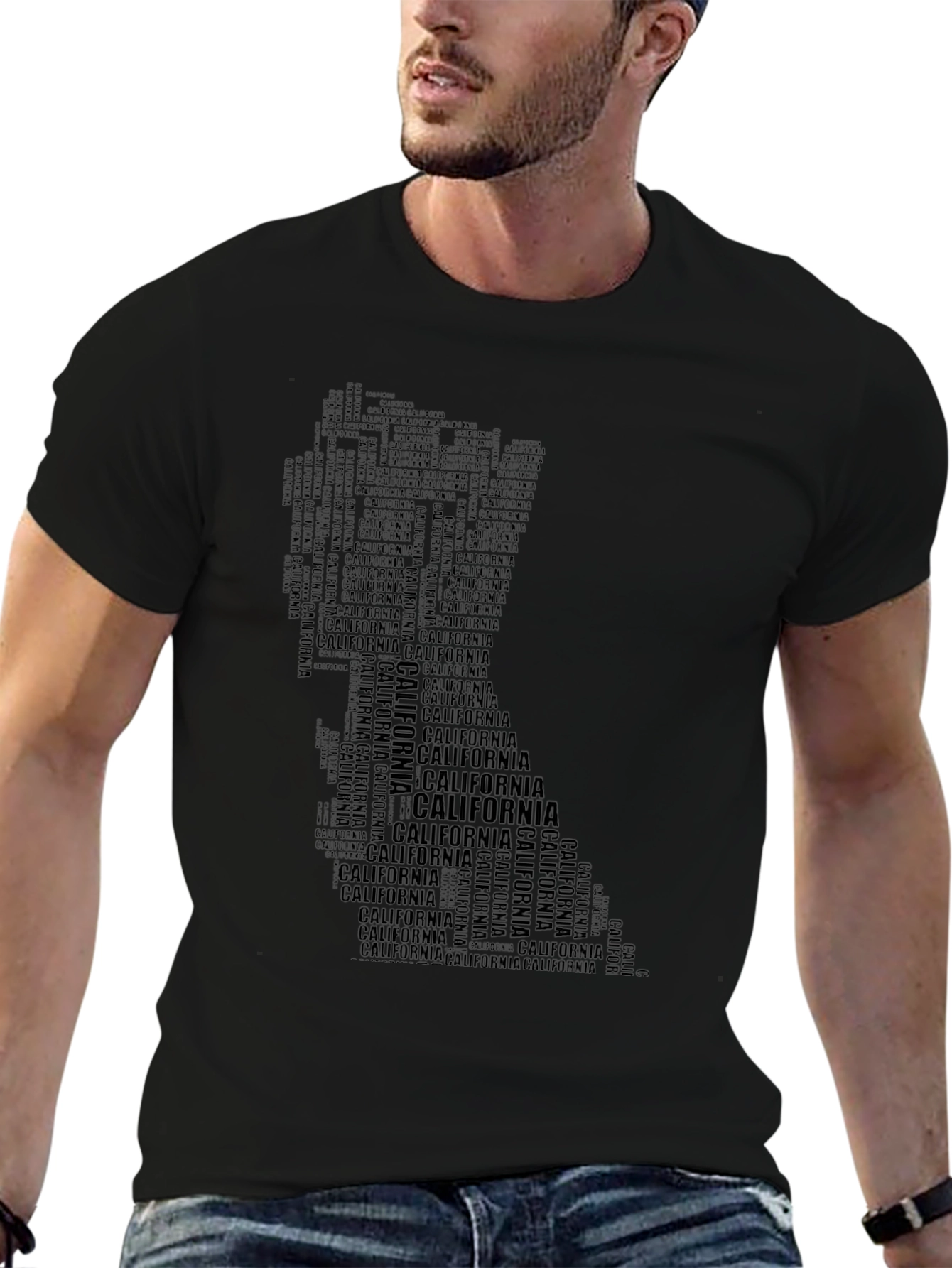 California State Typography Mens Black T-Shirt