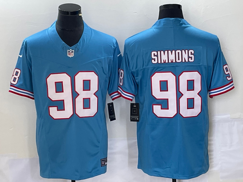 Men's Tennessee Titans Jeffery Simmons #98 Light Blue Oilers Throwback Vapor F.U.S.E. Limited Jerseys