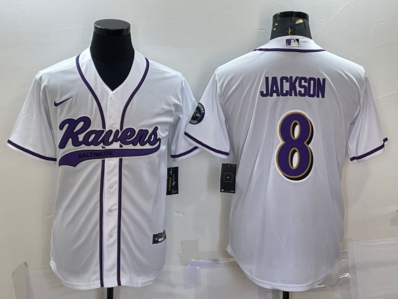 Men's Baltimore Ravens Lamar Jackson #8 White Game Jerseys Joint Edition
