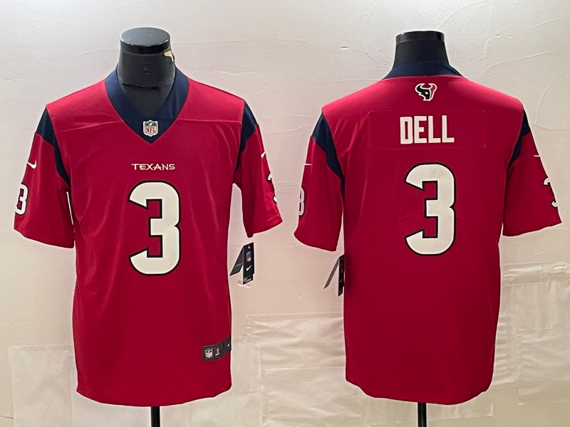 Men's Houston Texans Tank Dell #3 Red Player Game Jerseys