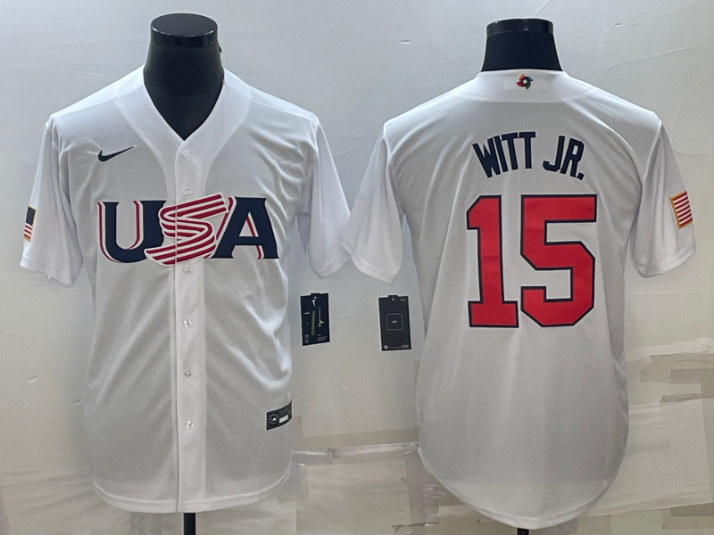 Men's 2023 World Baseball Classic #15 Bobby Witt Jr. USA White Jerseys