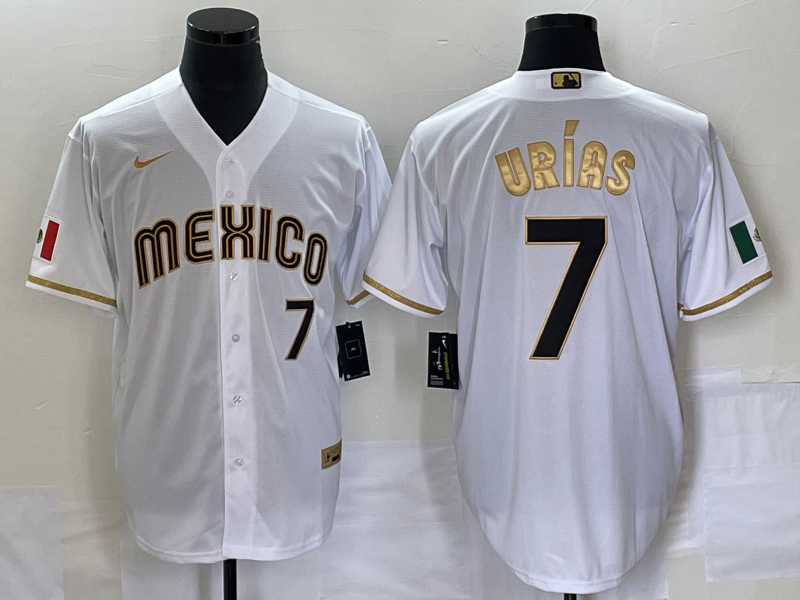 Men's 2023 World Baseball Classic #7 Julio Urias Mexico White Alternate Game Jerseys