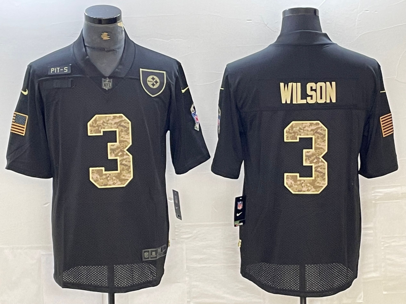 Men's Pittsburgh Steelers Russell Wilson #3 Black Team Game Jerseys
