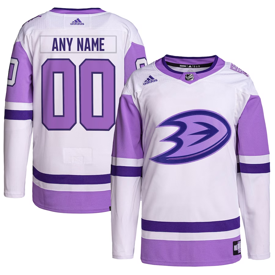 Men's Anaheim Ducks White/Purple Hockey Fights Cancer Primegreen Authentic Custom Jerseys