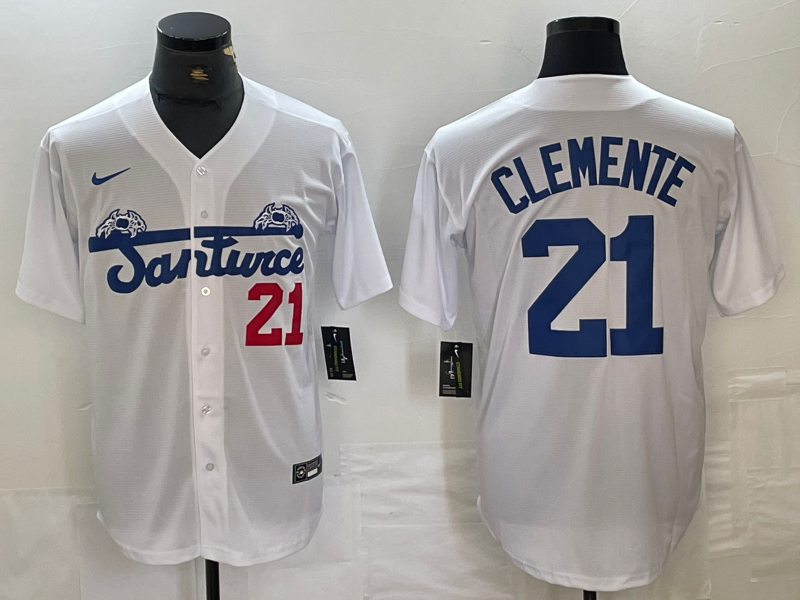 Men's Santurce Crabbers Roberto Clemente #21 White Puerto Rico Baseball Jerseys